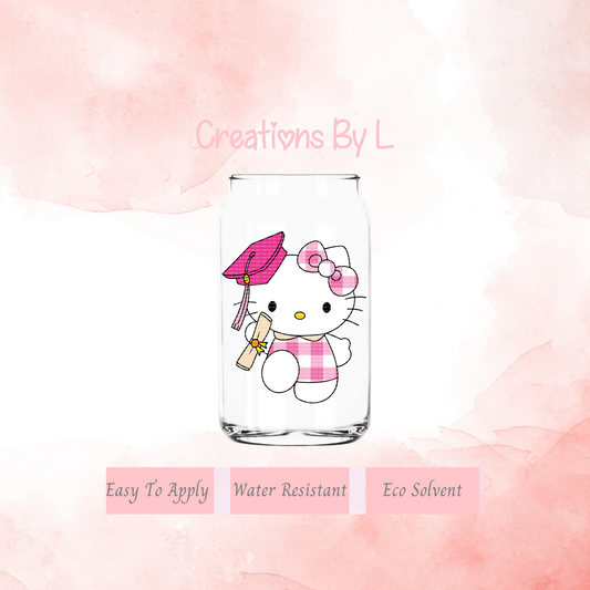 Kitty Graduation Pink Checkered Decal