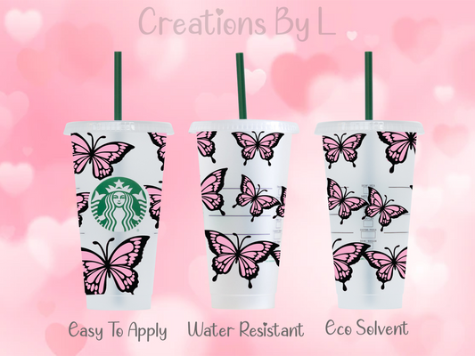 Pink Butterfly Cold Cup Wrap