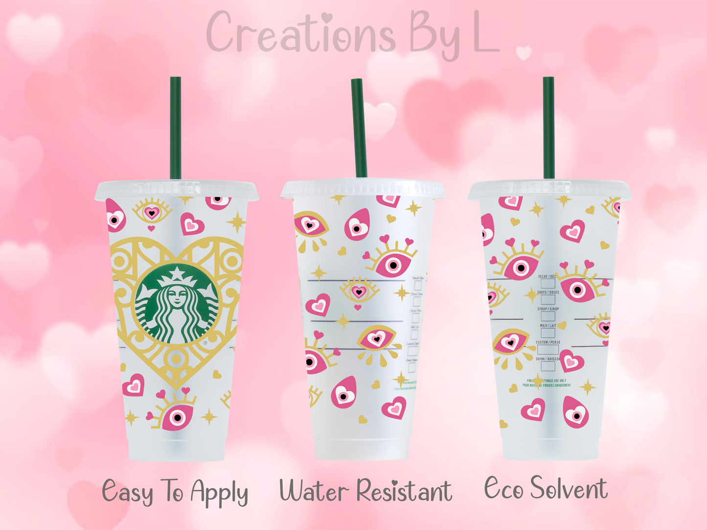 Pink Evil Eye Heart Cold Cup Wrap