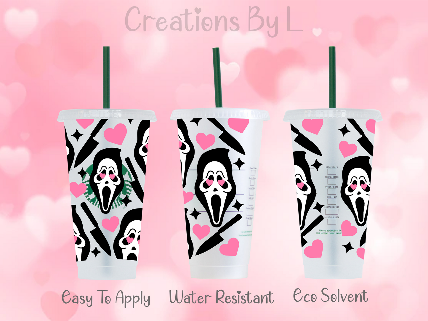 Valentine Ghost Face Cold Cup Wrap (No Hole)