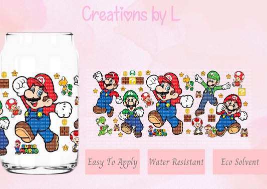 Super Bros Game Glass Wrap