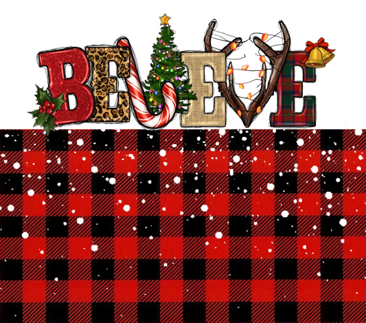 Believe Buffalo Plaid Tumbler Wrap