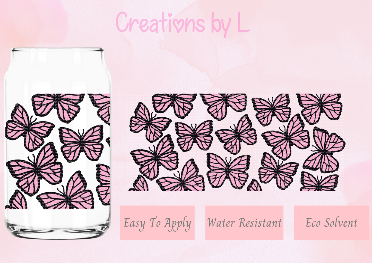 Pink Butterflies Glass Wrap